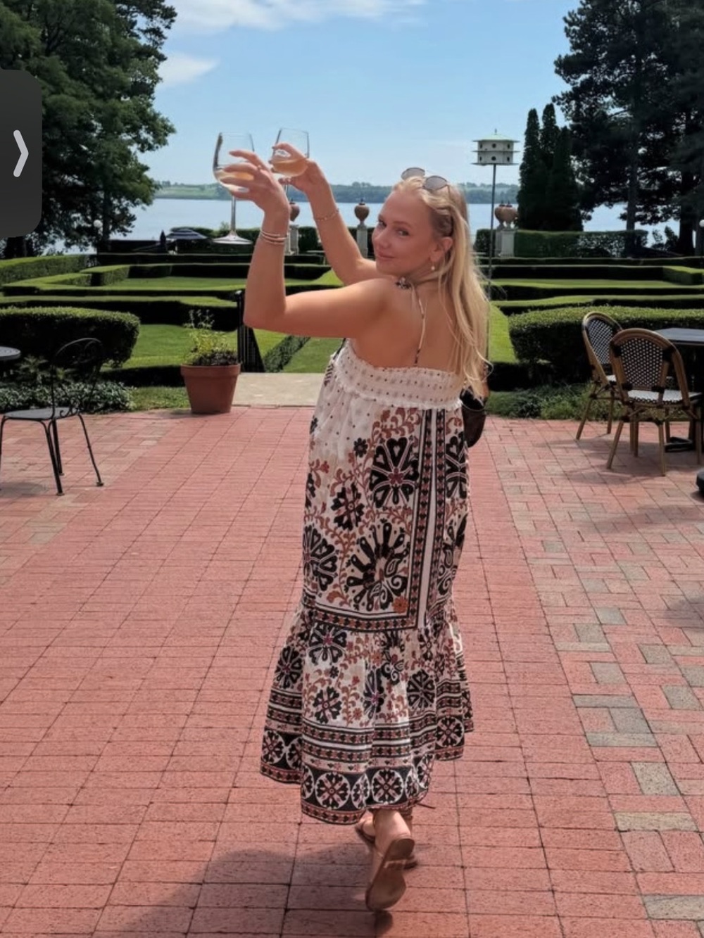 FARM Rio White Maxi Dress with Black and Tan Floral Motif